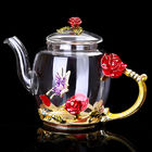 380 مل إبريق الشاي الزجاجي الأزهار مع مجموعة إبريق الشاي خمر الأزهار حافة أوراق الذهب